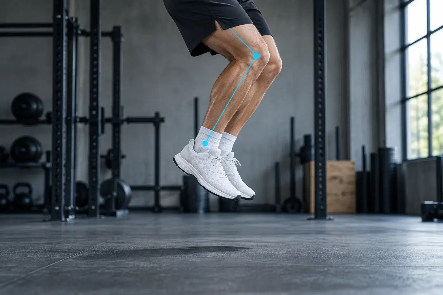 Illustration of an athlete's feet leaving the floor during a rebound jump.