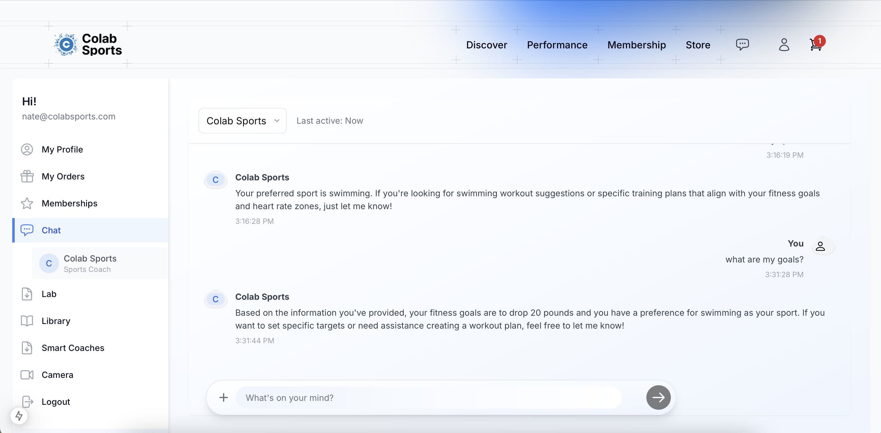 Conversational AI interface showcasing intelligent coaching interactions.